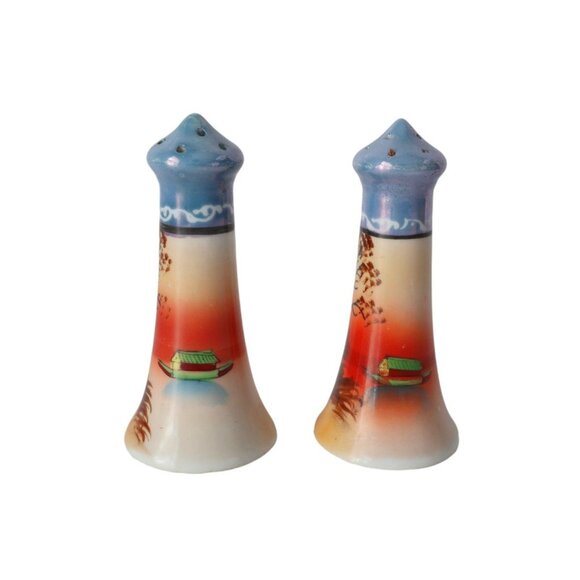 Vintage Salt & Pepper Lusterware Made In Japan Hand Painted Trees - Picture 2 of 4
